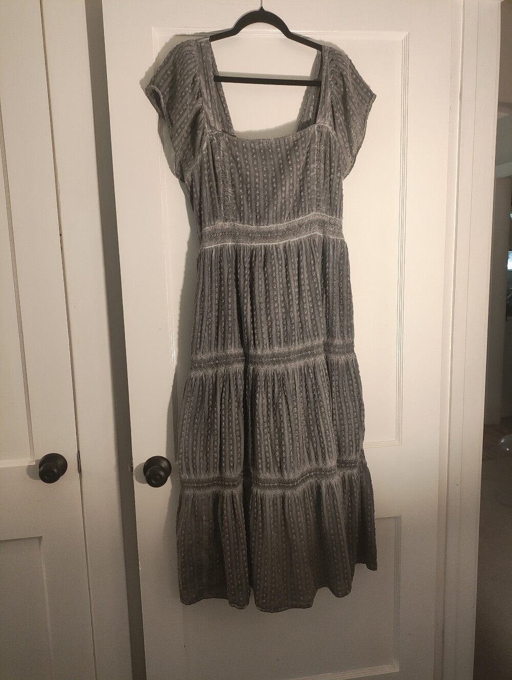 American Eagle XXL Smoky Blue Prairie Maxi Dress Swiss Dot Lace Cotton Lined